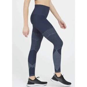 Spanx Look At Me Now Moto Leggings NWT Womens Size Large Navy Blue Seamless Gym